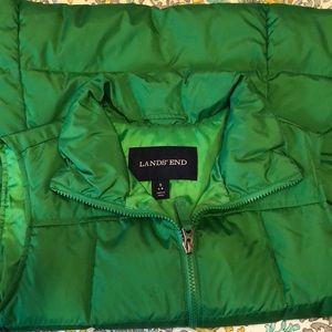 Lands End bright green puffer vest with pockets